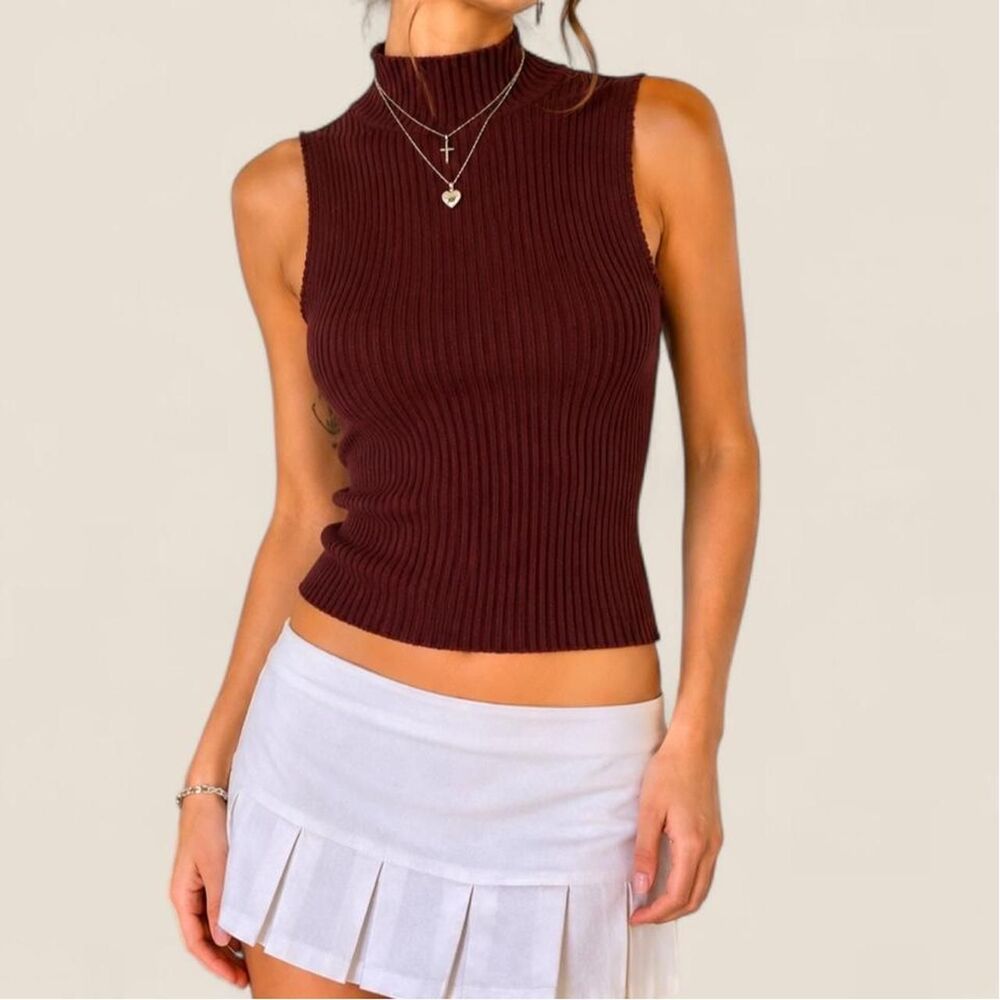 Zara brown ribbed knit turtleneck size medium NWT minimalist elevated basic